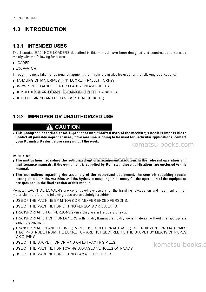 Komatsu wb97r-5ita Operation manual cover Page 6 Komatsu wb97r-5ita Operation manual cover Page 6