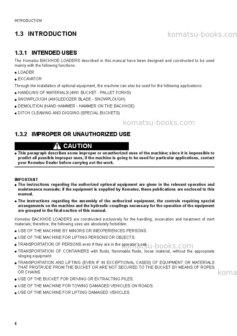Komatsu wb97r-5ita Operation manual cover Page 6 Komatsu wb97r-5ita Operation manual cover Page 6