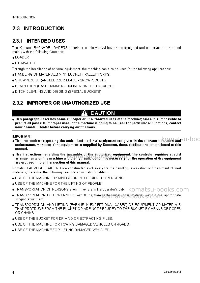 Komatsu wb97r-5ita Operation manual cover Page 6 Komatsu wb97r-5ita Operation manual cover Page 6