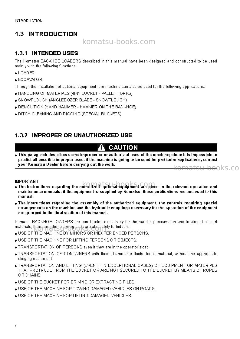 Komatsu wb97s-5ita Operation manual cover Page 6 Komatsu wb97s-5ita Operation manual cover Page 6