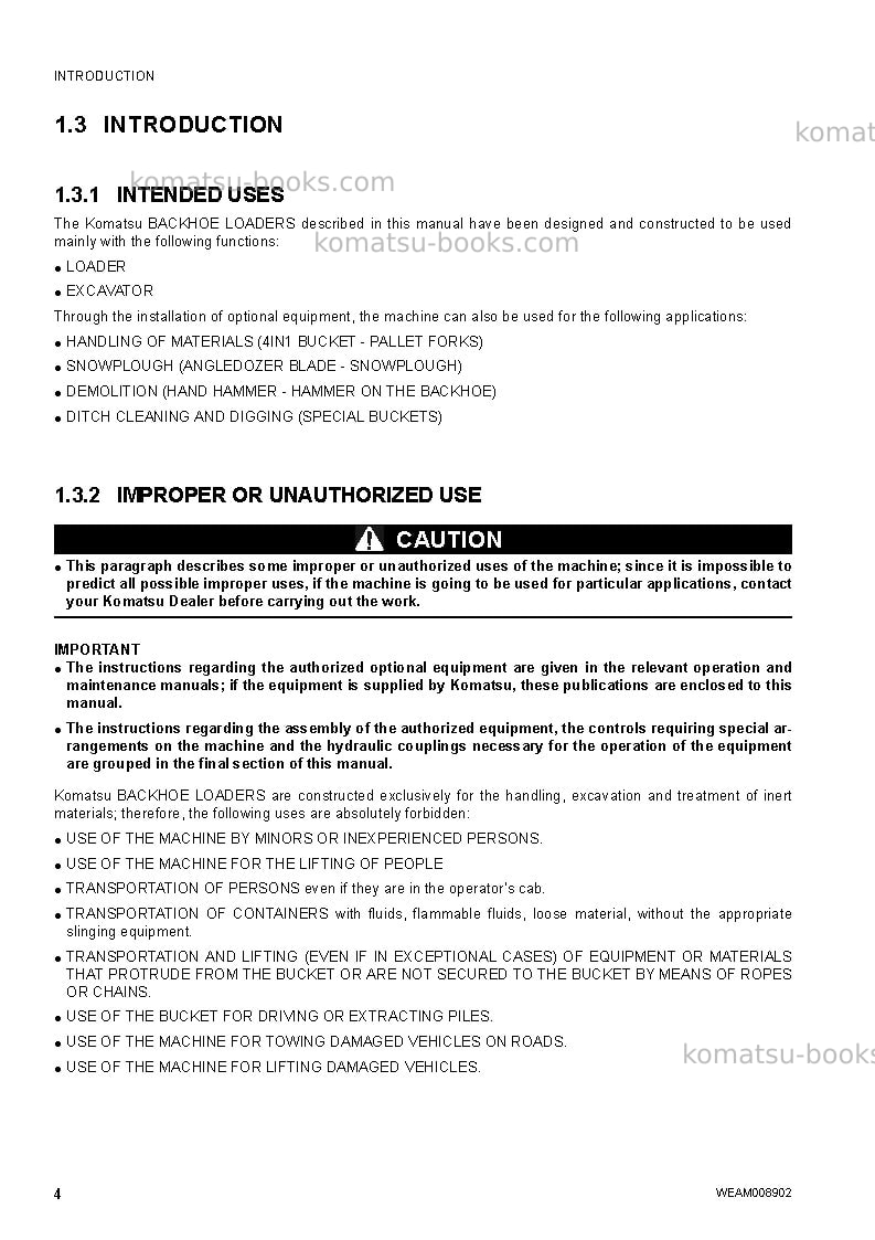 Komatsu wb93s-5ita-tier 3 Operation manual cover Page 6