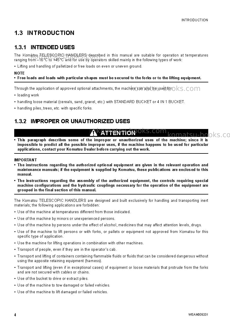 Komatsu wh609-1ita-tier 3 Operation manual cover Page 6 Komatsu wh609-1ita-tier 3 Operation manual cover Page 6
