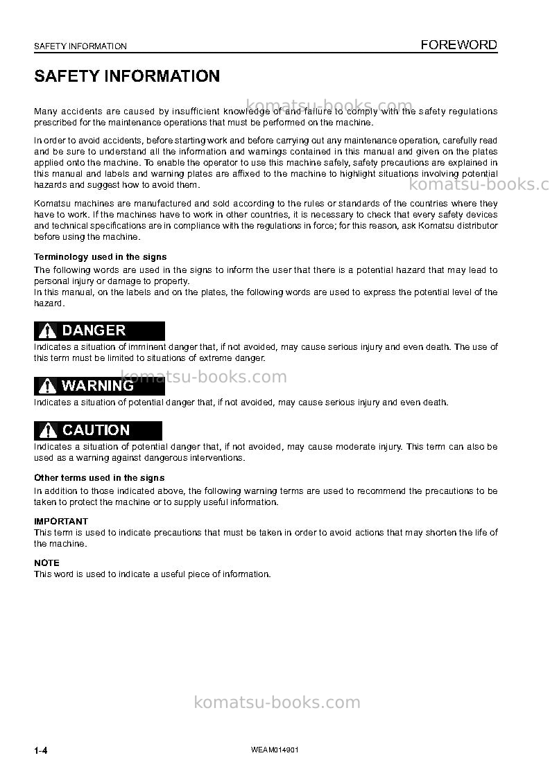 Komatsu pw118mr-8ita Operation manual cover Page 6 Komatsu pw118mr-8ita Operation manual cover Page 6
