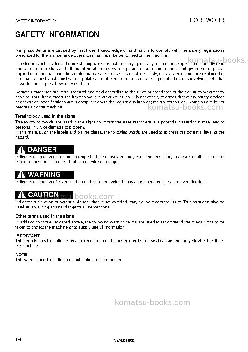 Komatsu pw118mr-8ita Operation manual cover Page 6 Komatsu pw118mr-8ita Operation manual cover Page 6