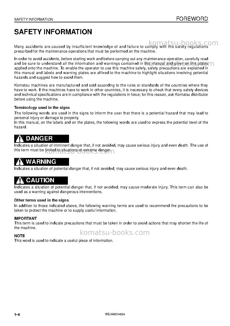 Komatsu pw118mr-8ita Operation manual cover Page 6 Komatsu pw118mr-8ita Operation manual cover Page 6