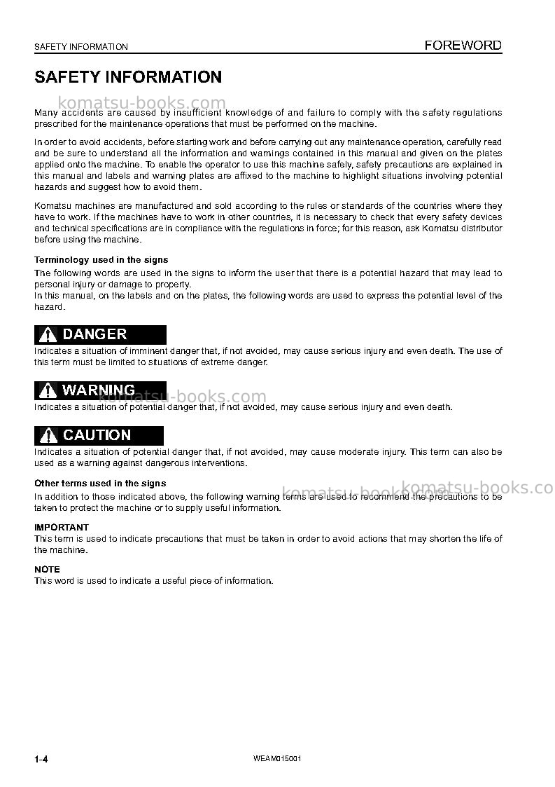 Komatsu pw98mr-8ita Operation manual cover Page 6 Komatsu pw98mr-8ita Operation manual cover Page 6