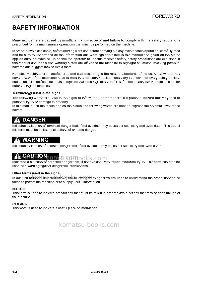 Komatsu pc35mr-3ita Operation manual cover Page 6 Komatsu pc35mr-3ita Operation manual cover Page 6