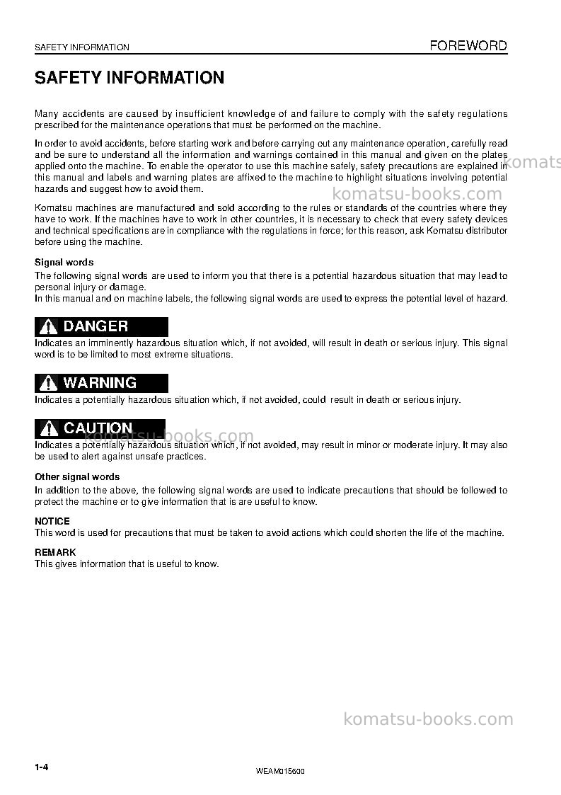 Komatsu sk820-5ita Operation manual cover Page 6 Komatsu sk820-5ita Operation manual cover Page 6