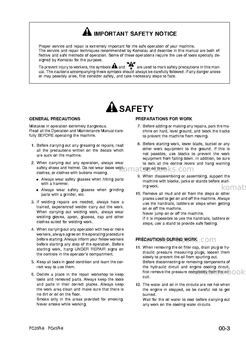 Komatsu pc35r-8jpn Repair & maintenance cover Page 6 Komatsu pc35r-8jpn Repair & maintenance cover Page 6