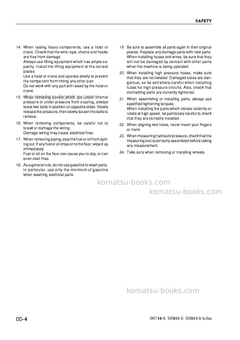 Komatsu sk714-5ita-/ Repair & maintenance cover Page 6 Komatsu sk714-5ita-/ Repair & maintenance cover Page 6