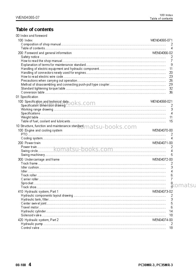 Komatsu pc30mr-3ita Repair & maintenance cover Page 6 Komatsu pc30mr-3ita Repair & maintenance cover Page 6