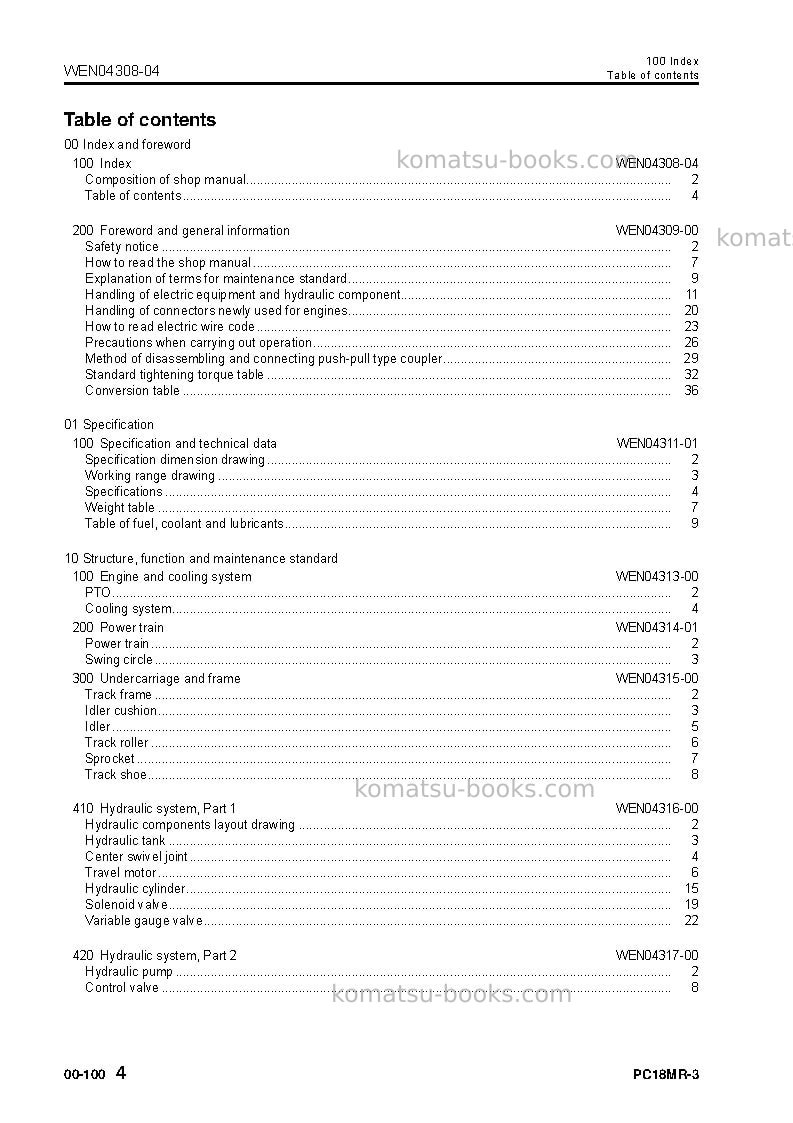 Komatsu pc18mr-3ita Repair & maintenance cover Page 6