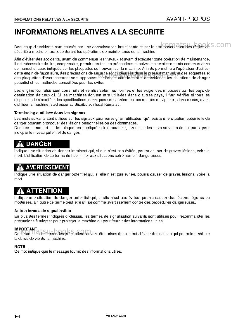 Komatsu pw118mr-8ita Manuel d'utilisation couverture Page 6 Komatsu pw118mr-8ita Manuel d'utilisation couverture Page 6