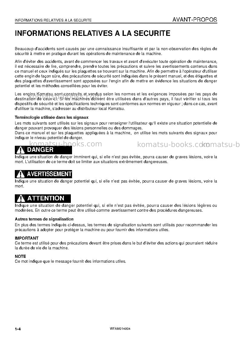 Komatsu pw118mr-8ita Manuel d'utilisation couverture Page 6 Komatsu pw118mr-8ita Manuel d'utilisation couverture Page 6
