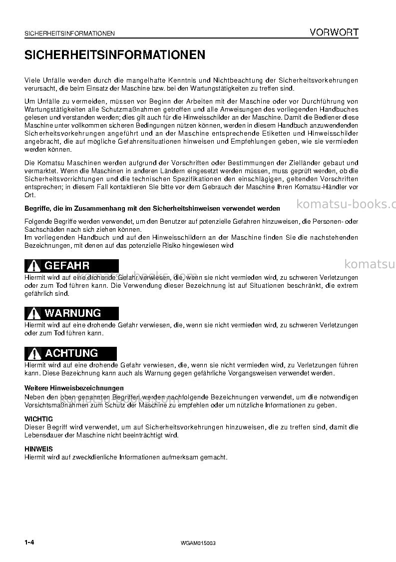 Komatsu pw98mr-8ita Betriebsanleitung Titelseite Seite 6 Komatsu pw98mr-8ita Betriebsanleitung Titelseite Seite 6