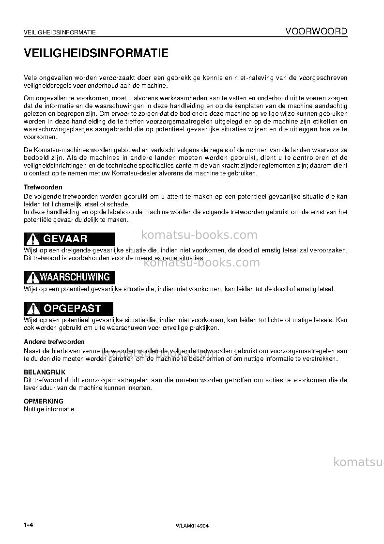 Komatsu pw118mr-8ita Operation manual cover Page 6 Komatsu pw118mr-8ita Operation manual cover Page 6