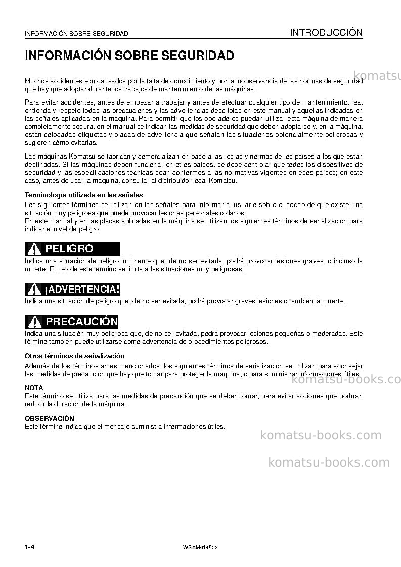 Komatsu pc22mr-3ita Manual de operación cover Page 6 Komatsu pc22mr-3ita Manual de operación cover Page 6