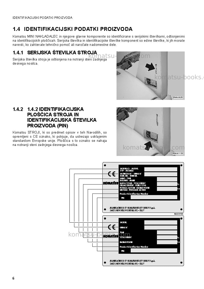 Komatsu sk1020-5ita-turbo Operation manual cover Page 6 Komatsu sk1020-5ita-turbo Operation manual cover Page 6