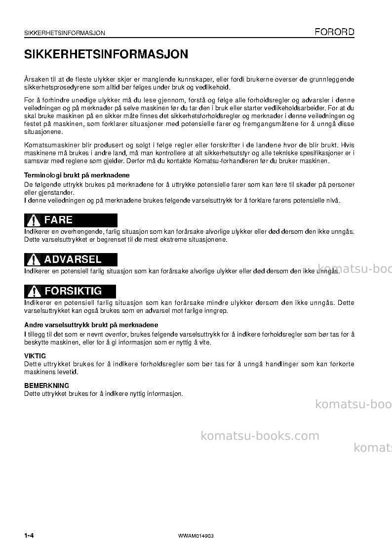 Komatsu pw118mr-8ita Operation manual cover Page 6 Komatsu pw118mr-8ita Operation manual cover Page 6