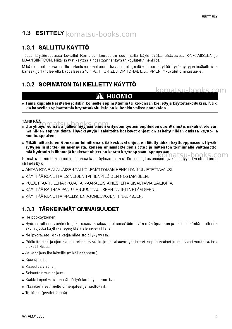 Komatsu sk714-5ita-/ Operation manual cover Page 6 Komatsu sk714-5ita-/ Operation manual cover Page 6