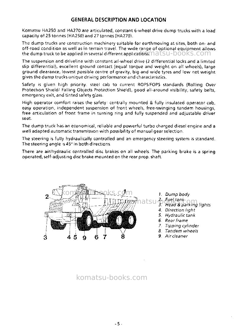 Komatsu ha270-3jpn Operation manual cover Page 6