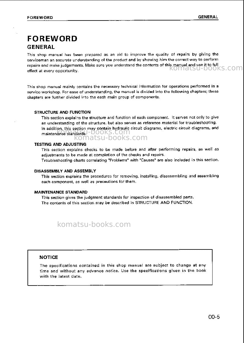 Komatsu 102 series-cchn Repair & maintenance cover Page 6 Komatsu 102 series-cchn Repair & maintenance cover Page 6