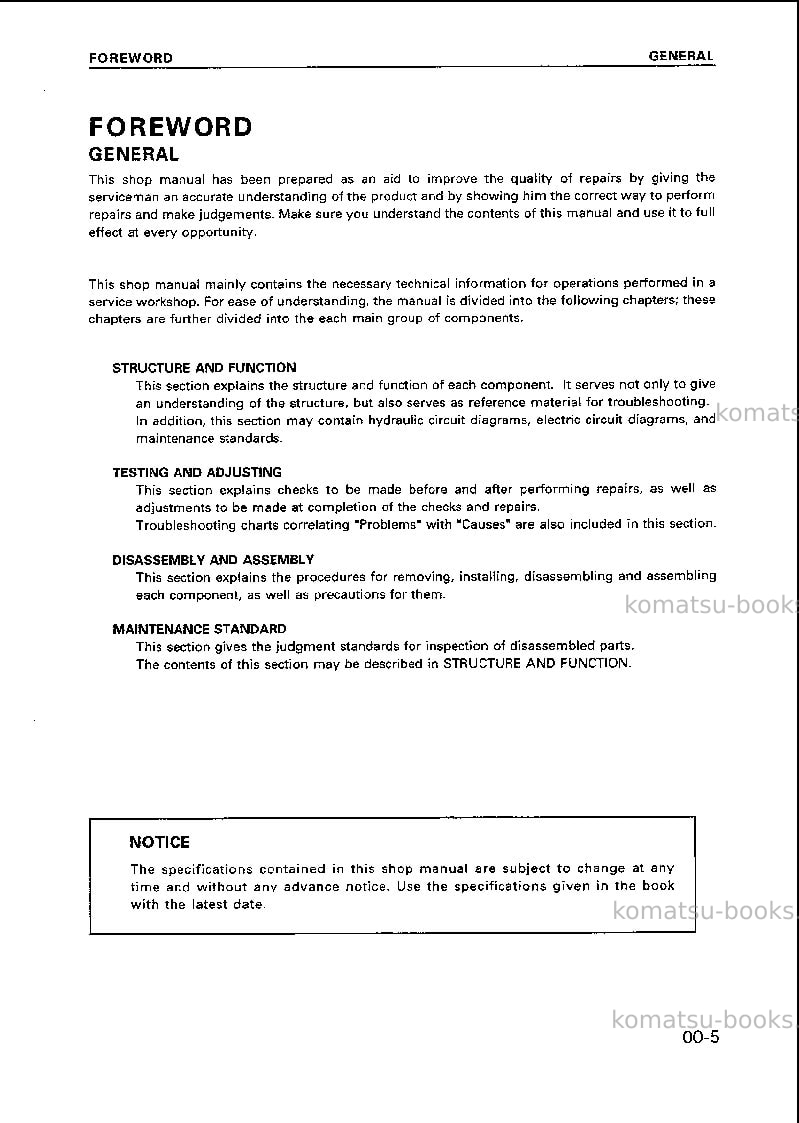 Komatsu 102 series-cchn-for australia Repair & maintenance cover Page 6 Komatsu 102 series-cchn-for australia Repair & maintenance cover Page 6