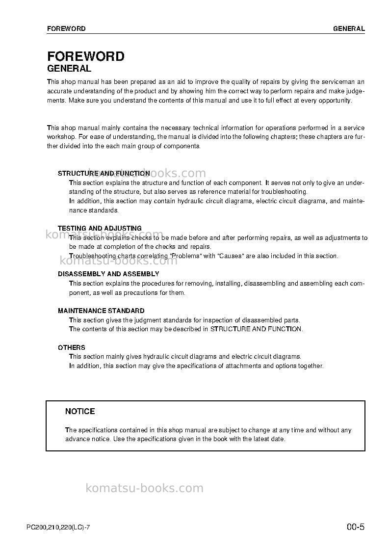 Komatsu pc200-7chn-multi-monitor Repair & maintenance cover Page 6