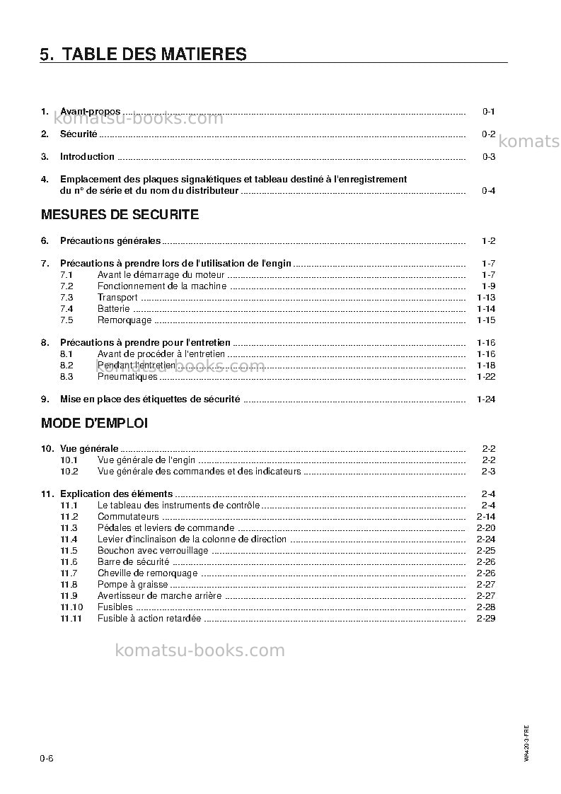 Komatsu wa420-3jpn Manuel d'utilisation couverture Page 6 Komatsu wa420-3jpn Manuel d'utilisation couverture Page 6