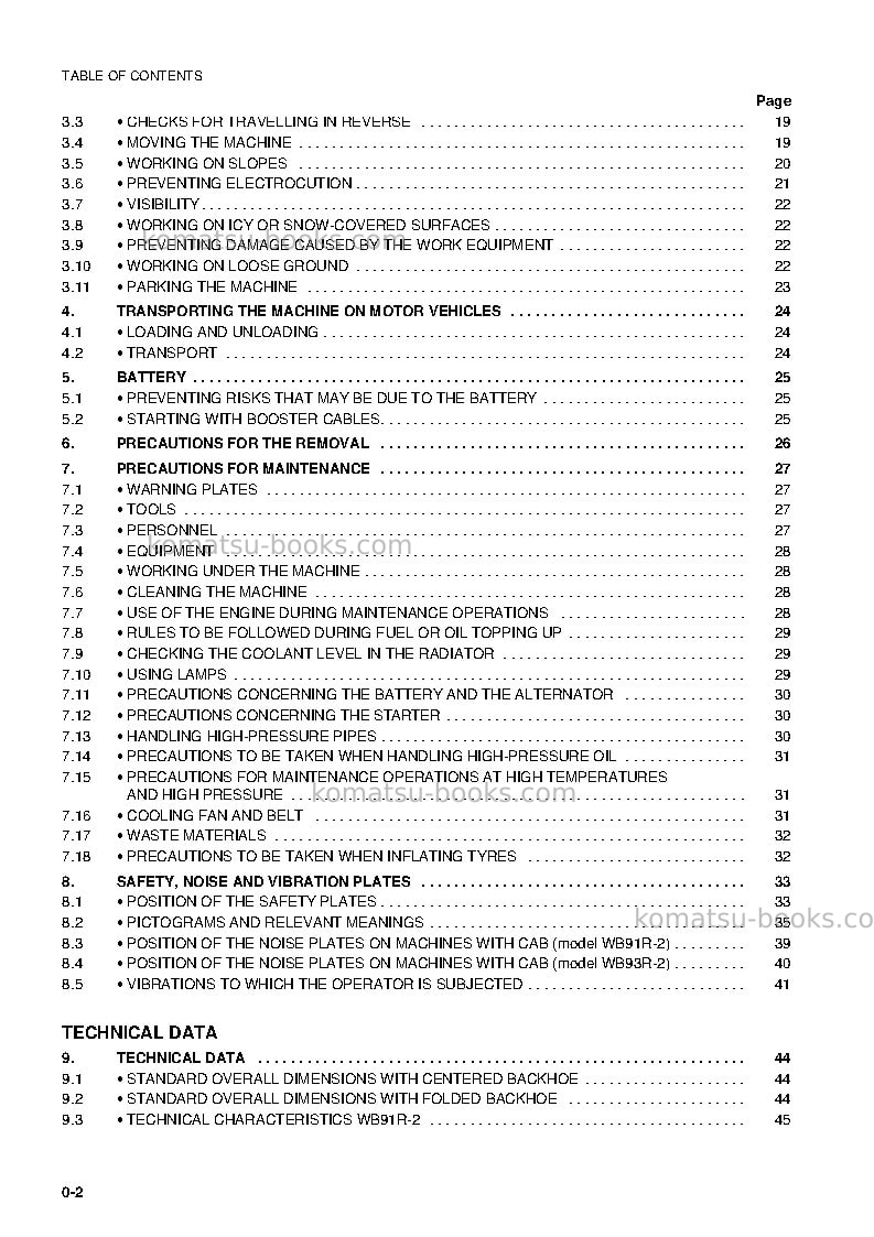 Komatsu wb93r-2ita Operation manual cover Page 6 Komatsu wb93r-2ita Operation manual cover Page 6