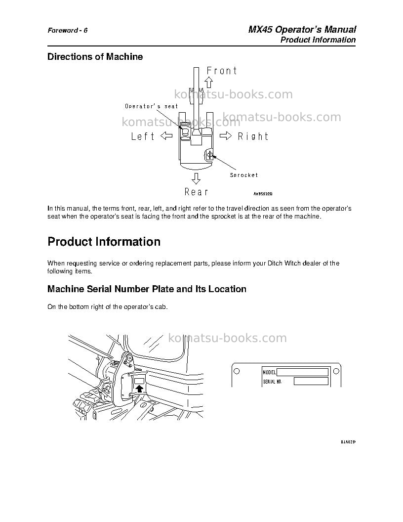 Komatsu mx45jpn Operation manual cover Page 7 Komatsu mx45jpn Operation manual cover Page 7
