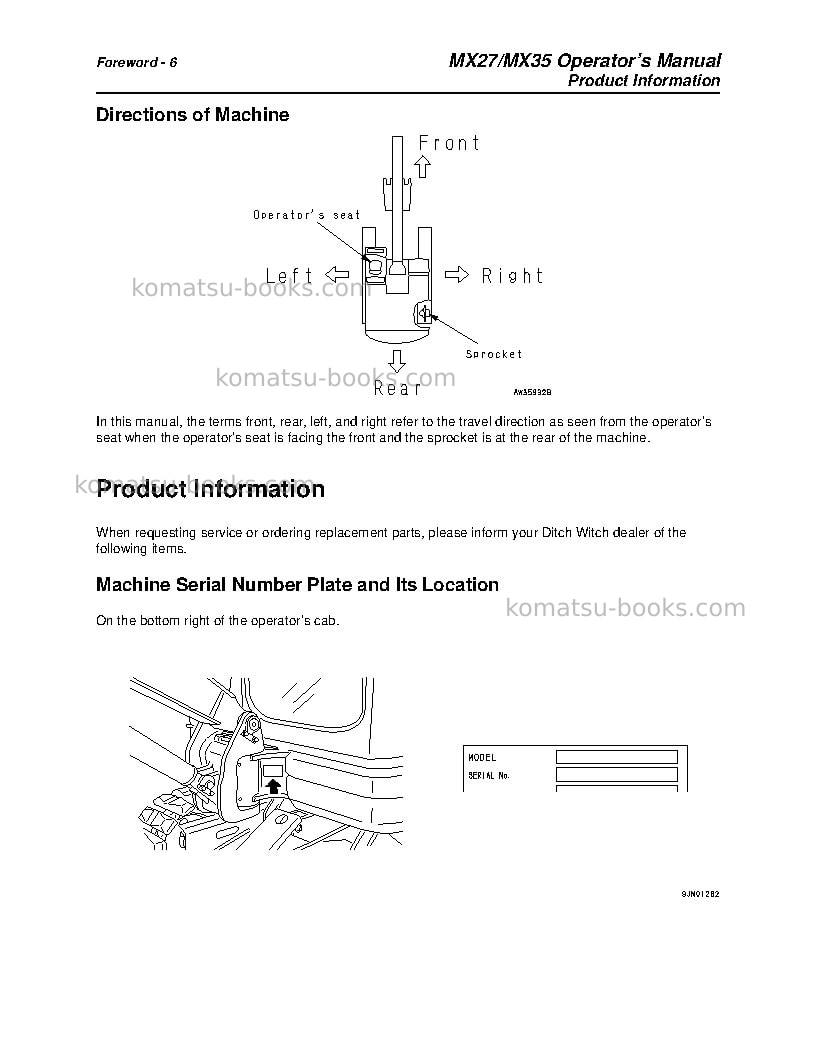 Komatsu mx35jpn Operation manual cover Page 7 Komatsu mx35jpn Operation manual cover Page 7
