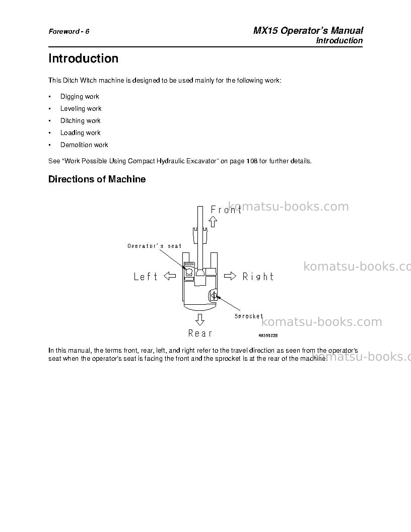 Komatsu mx15jpn Operation manual cover Page 7 Komatsu mx15jpn Operation manual cover Page 7