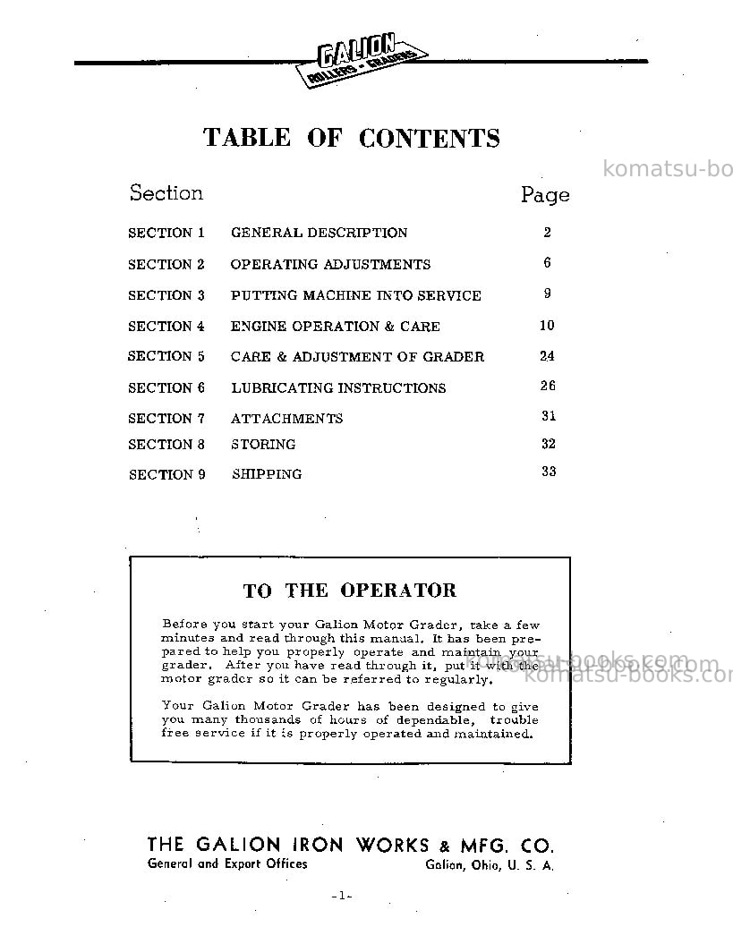 Komatsu 503 Operation manual cover Page 7 Komatsu 503 Operation manual cover Page 7