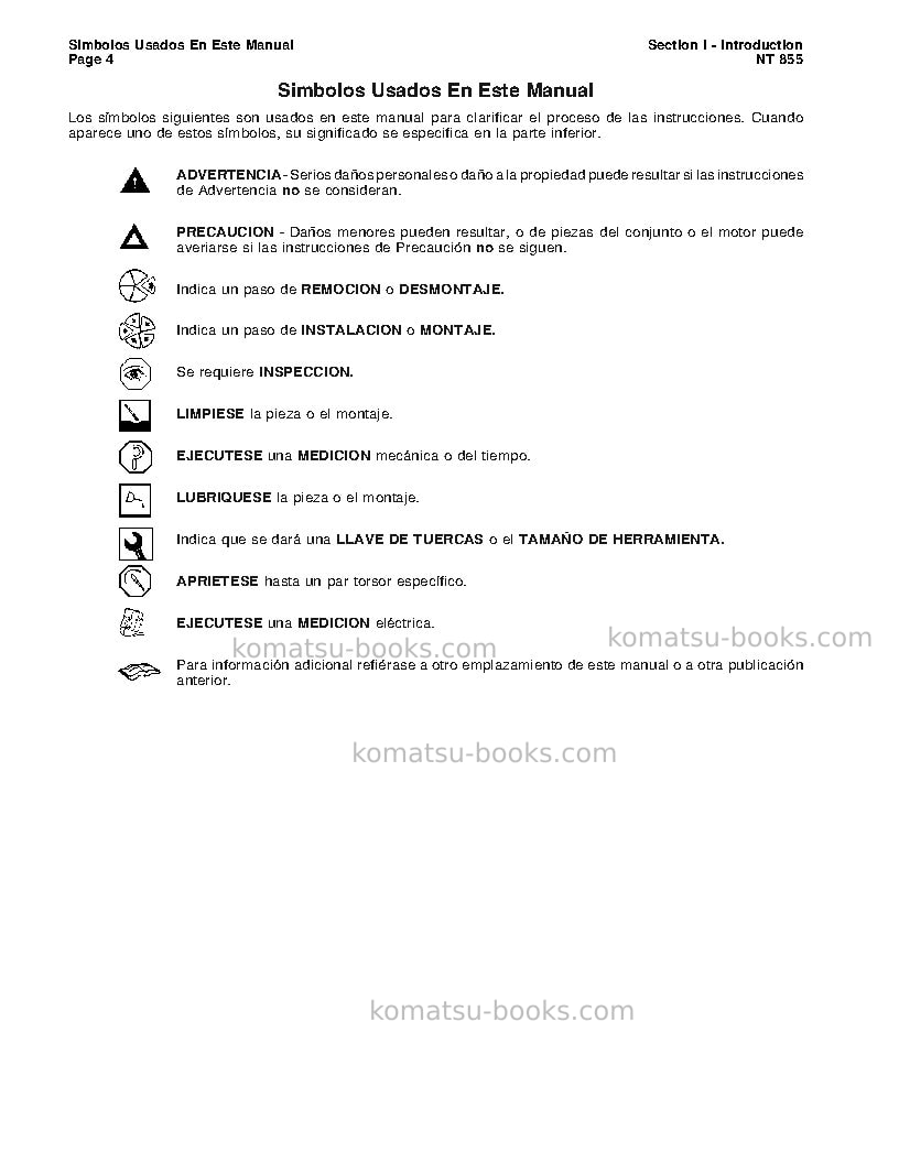 Komatsu nt-855cusa Repair & maintenance cover Page 7 Komatsu nt-855cusa Repair & maintenance cover Page 7