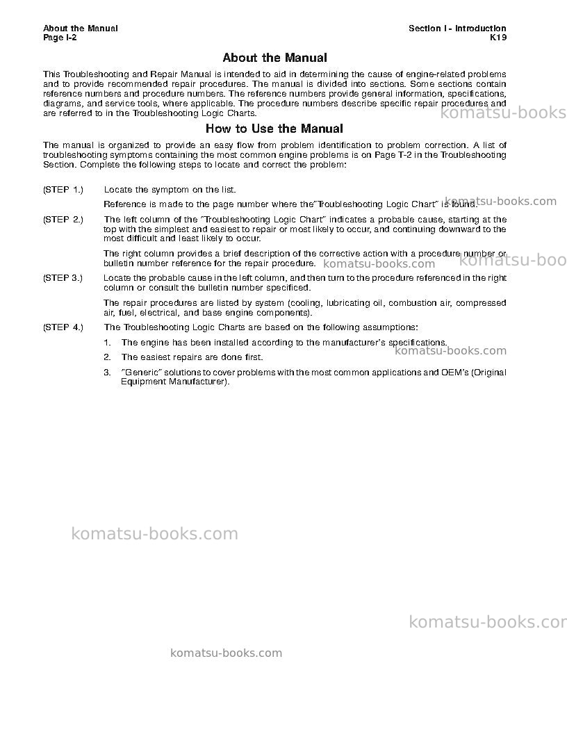 Komatsu k19usa Repair & maintenance cover Page 7 Komatsu k19usa Repair & maintenance cover Page 7
