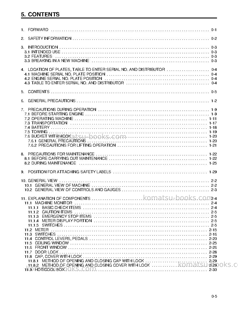 Komatsu pc210lc-6usa-lc Operation manual cover Page 7 Komatsu pc210lc-6usa-lc Operation manual cover Page 7
