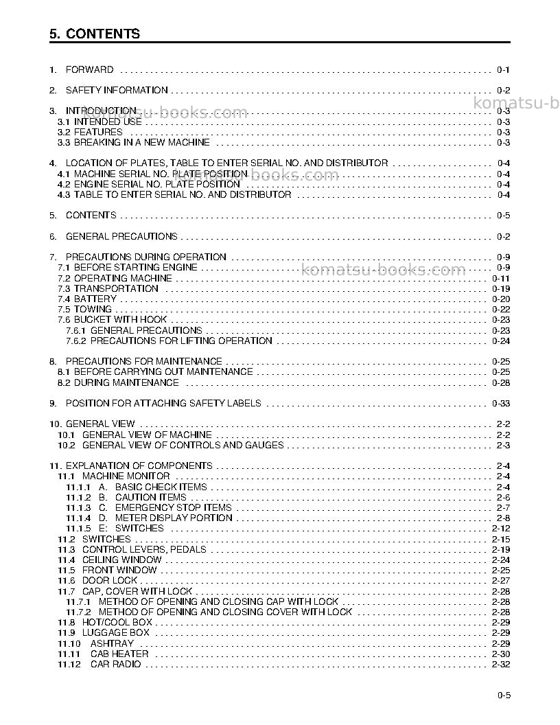 Komatsu pc200lc-6usa-le Operation manual cover Page 7 Komatsu pc200lc-6usa-le Operation manual cover Page 7