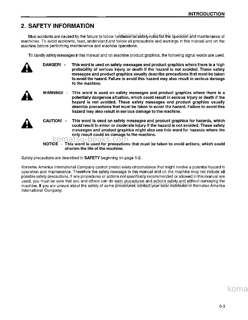 Komatsu wa800-2usa-lc Operation manual cover Page 7 Komatsu wa800-2usa-lc Operation manual cover Page 7
