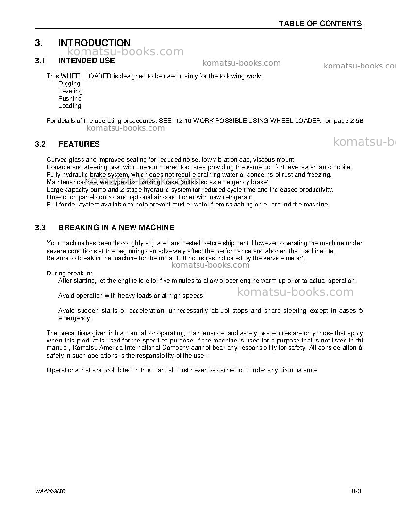 Komatsu wa420-3usa-mc Operation manual cover Page 7 Komatsu wa420-3usa-mc Operation manual cover Page 7