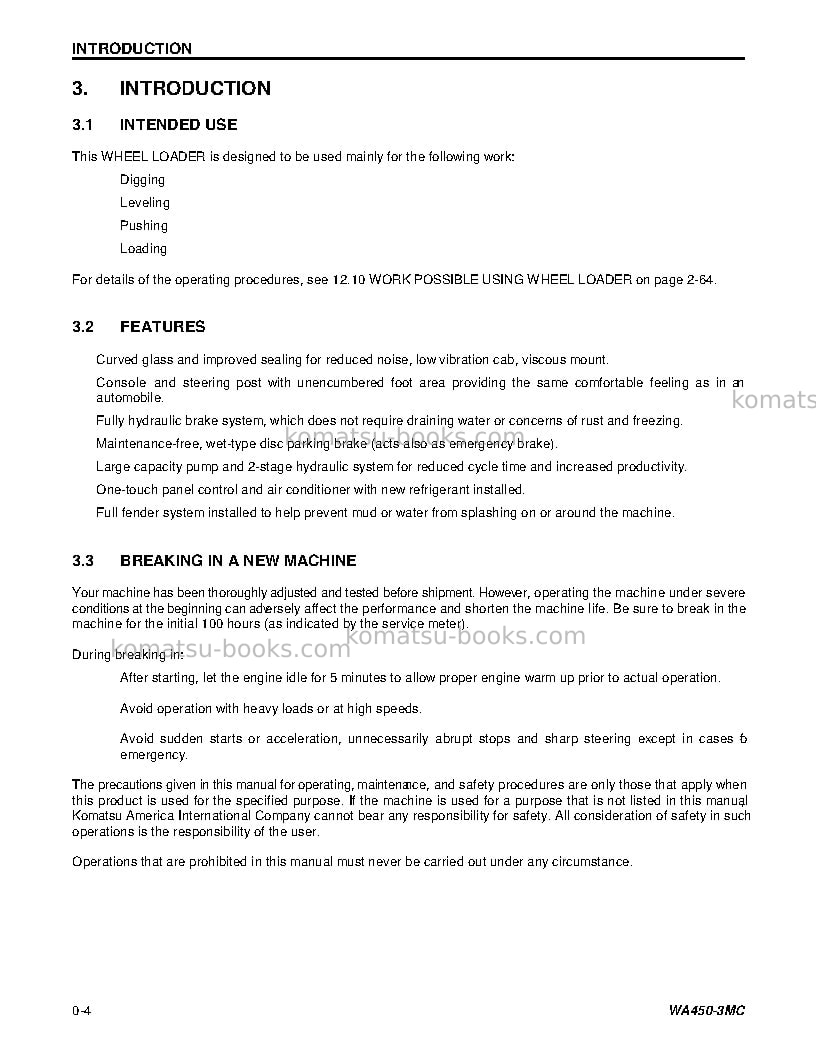 Komatsu wa450-3usa-mc Operation manual cover Page 7 Komatsu wa450-3usa-mc Operation manual cover Page 7