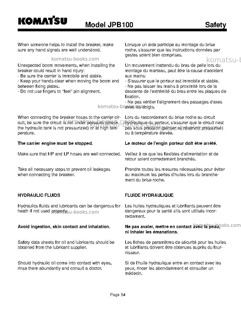 Komatsu jbp100usa Operation manual cover Page 7 Komatsu jbp100usa Operation manual cover Page 7