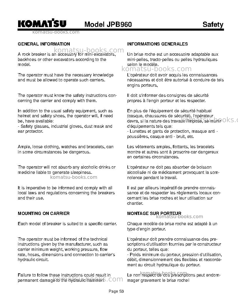 Komatsu jpb960usa Operation manual cover Page 7 Komatsu jpb960usa Operation manual cover Page 7