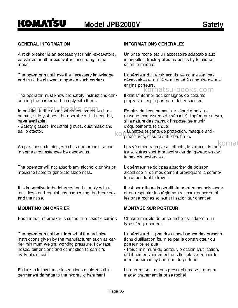 Komatsu jpb2000vusa Operation manual cover Page 7 Komatsu jpb2000vusa Operation manual cover Page 7