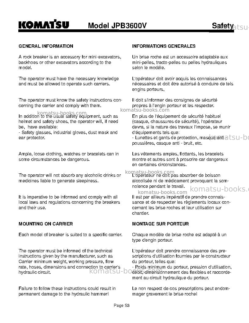Komatsu jpb3600vusa Operation manual cover Page 7 Komatsu jpb3600vusa Operation manual cover Page 7