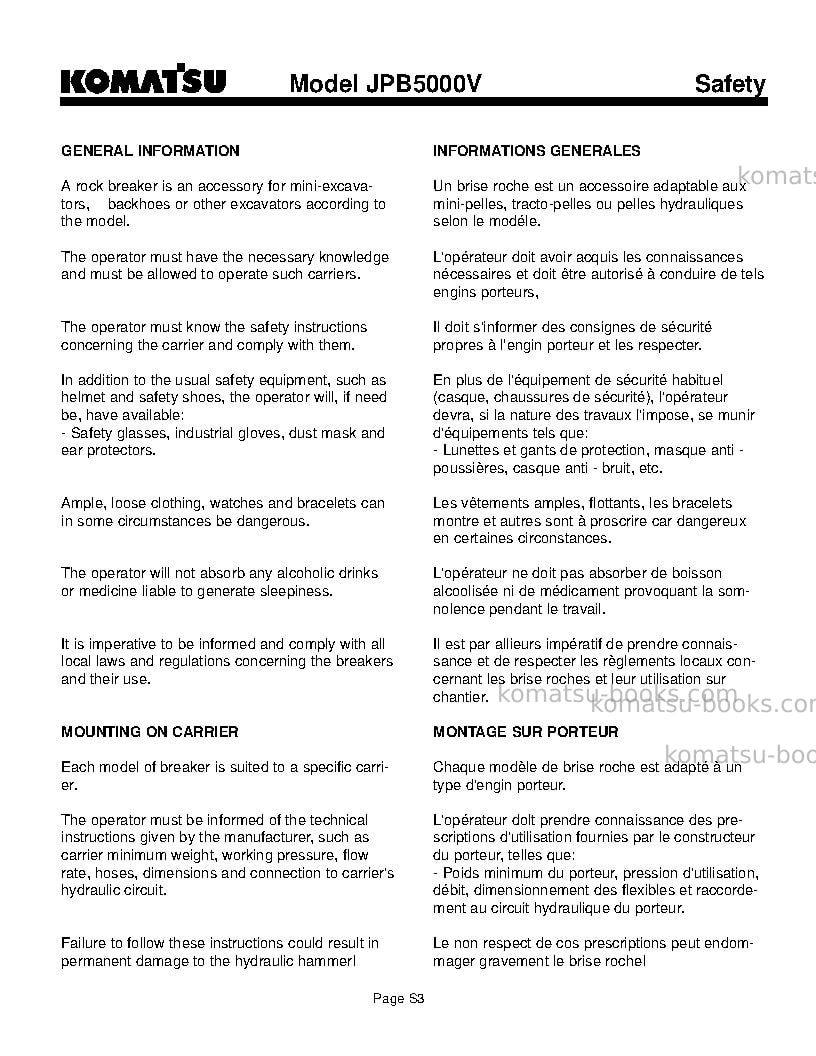 Komatsu jpb5000vusa Operation manual cover Page 7 Komatsu jpb5000vusa Operation manual cover Page 7
