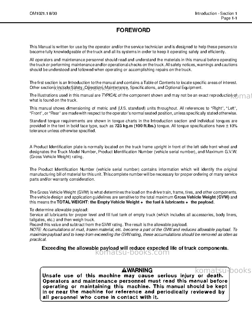 Komatsu hd1500-5usa Operation manual cover Page 7 Komatsu hd1500-5usa Operation manual cover Page 7