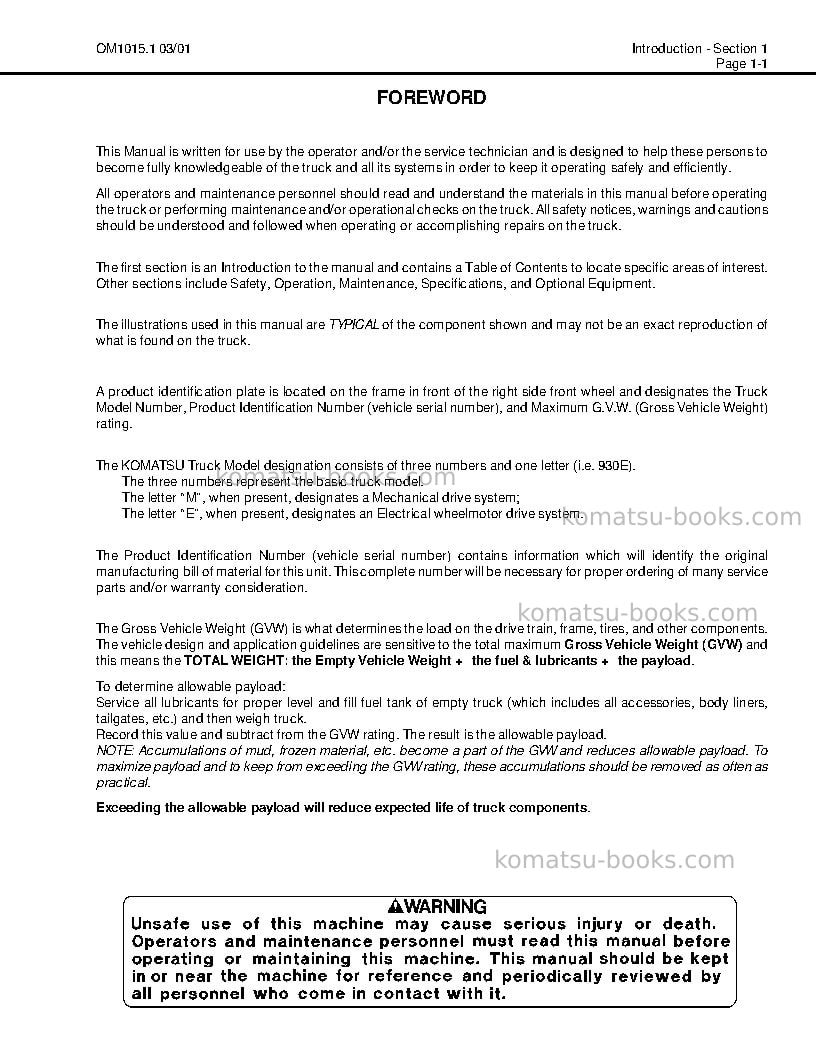 Komatsu 930e-2usa-5 Operation manual cover Page 7
