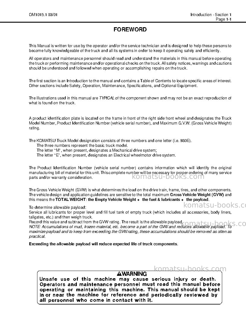 Komatsu 930e-2usa Operation manual cover Page 7