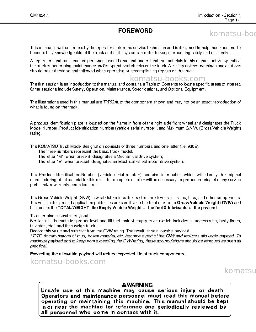 Komatsu 930e-2usa Operation manual cover Page 7